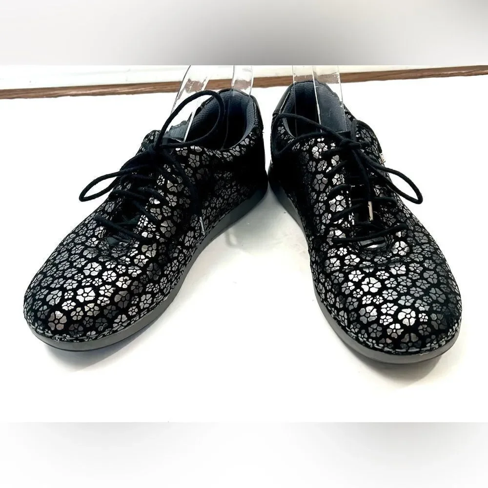 Alegria Essence Night Poppy Silver and Black Leather Sneakers